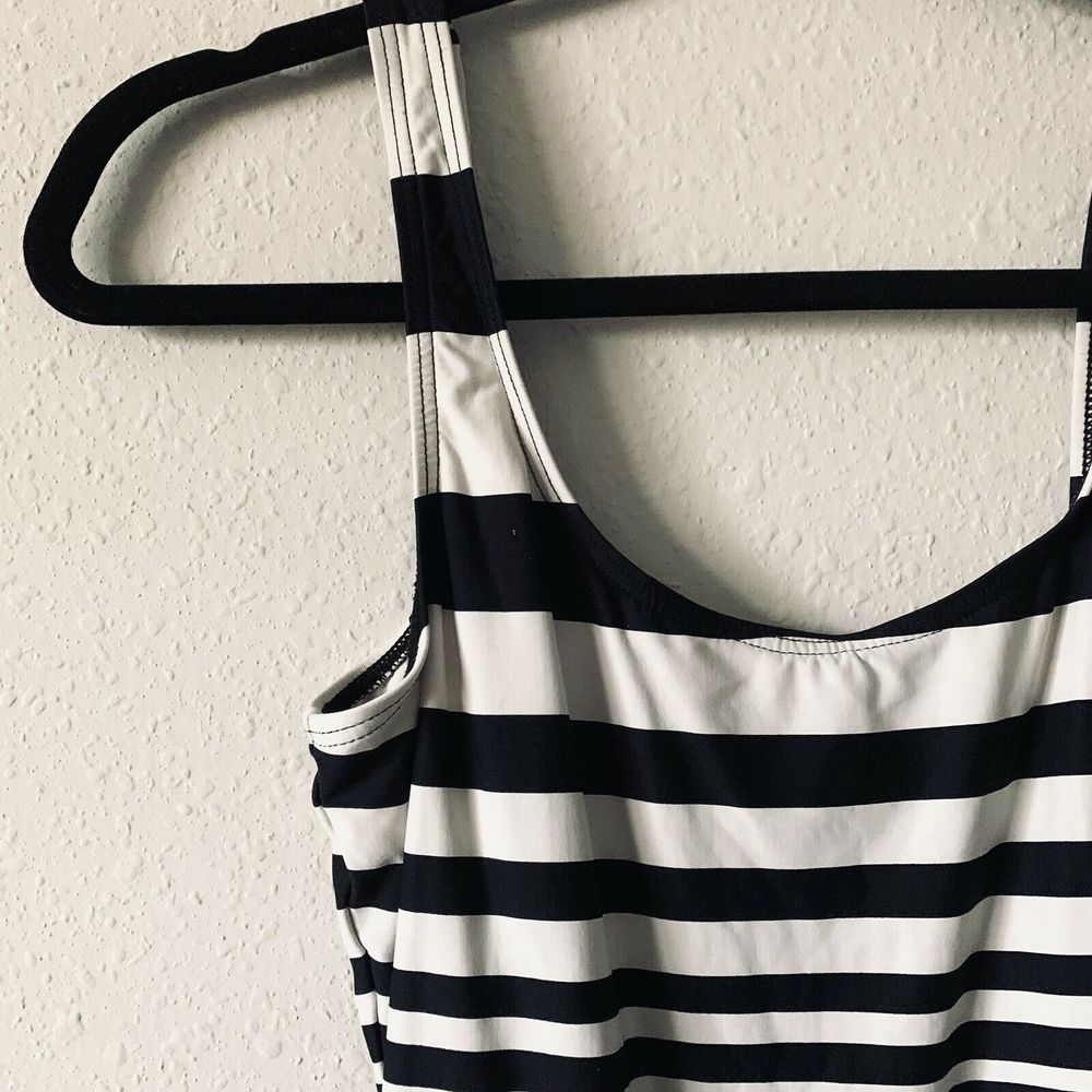 DKNY Black & White Striped One Piece Bathing Suit - Picture 2 of 4